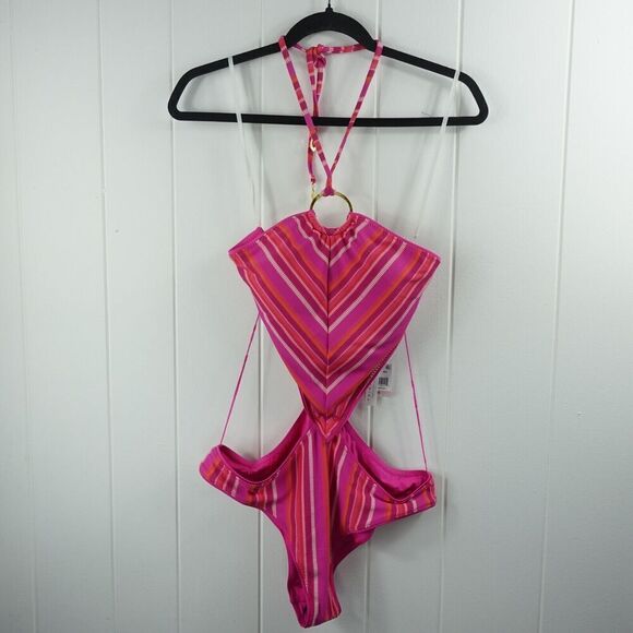 Trina Turk Womens Striped Cut-Out One-Piece Swimsuit Size 10 - Picture 2 of 10